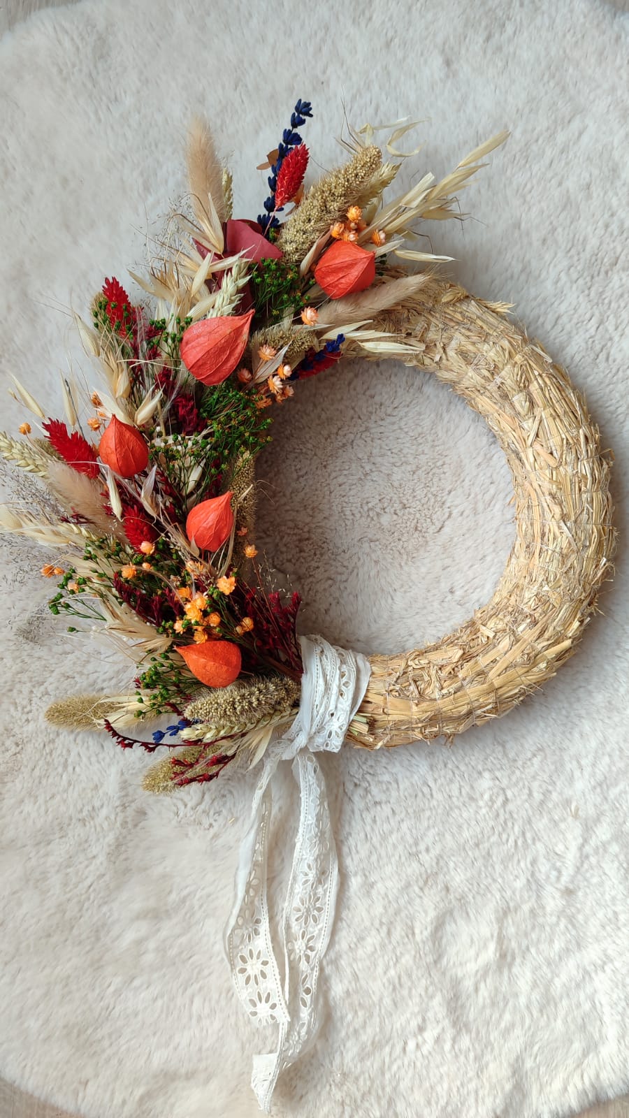 couronne paille et fleurs séchées, thème automnale